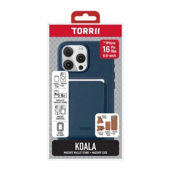 Cover Iphone 16 Pro Max Magsafe Case + Wallet Stand Torrii Koala - Blue